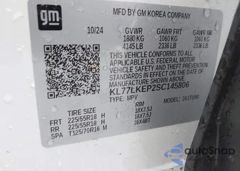 2025 Chevrolet Trax Fwd Activ from USA, damaged, VIN KL77LKEP2SC145806